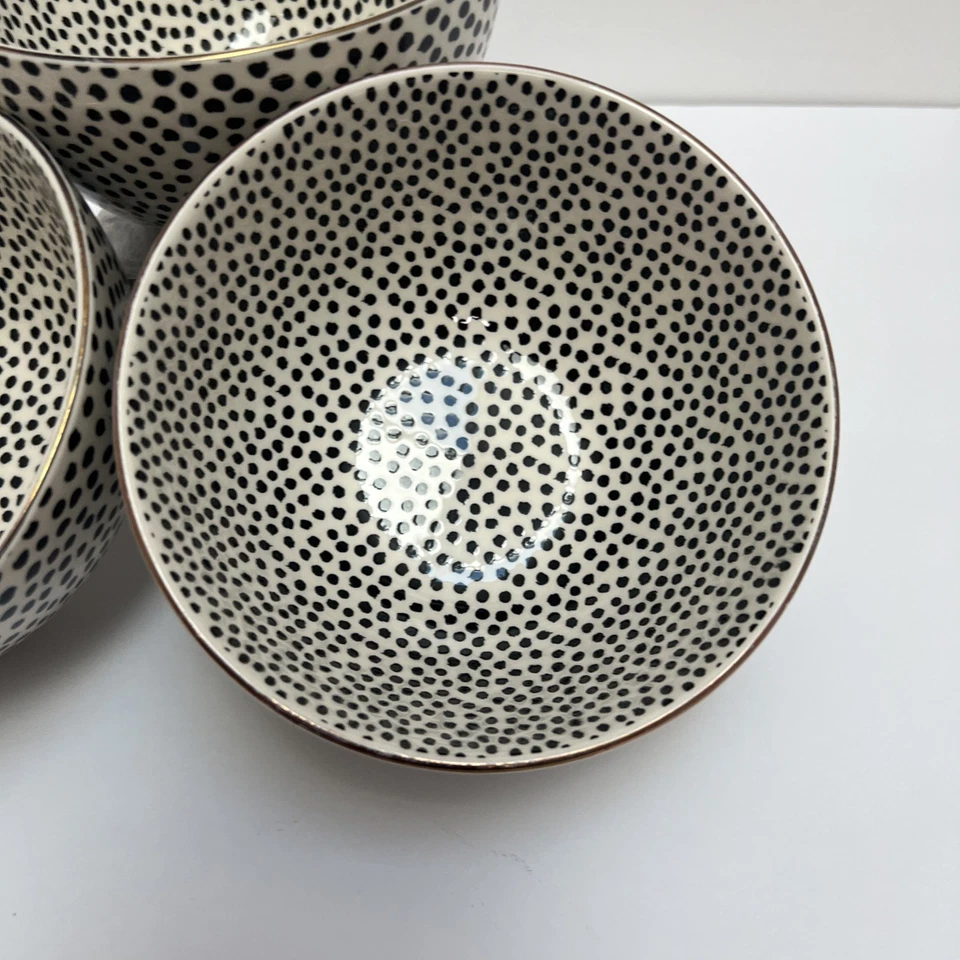 Conjunto de 3, 6" tigela de cereais, tomilho e coleção de pontos de mesa, aro de ouro preto/branco - Imagem 2 de 4