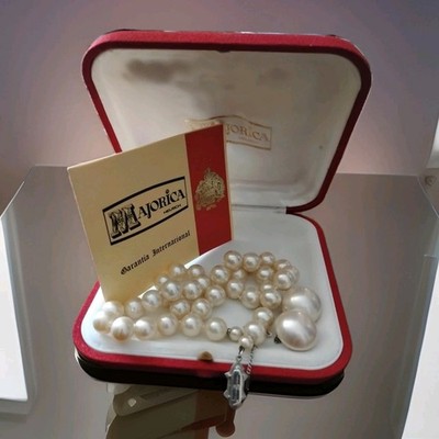Majorica Mallorca Pearl Necklace An Clip-on Set 40cm Original Box Spain Vintage