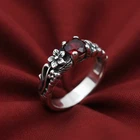 Red Garnet Women Flower Gothic Rose CZ Stone Vintage 925 Sterling Silver Ring