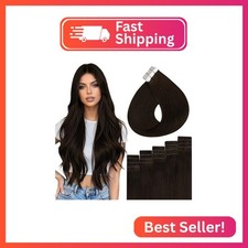 Full Shine Hand Tied Tape In Hair Extensions, Dark Brown 22 Inch