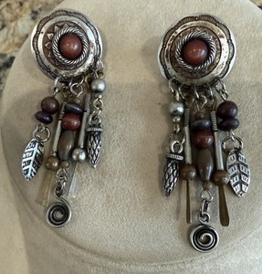 Silvertone Dream Catcher Dangle Earrings Pierce Vintage