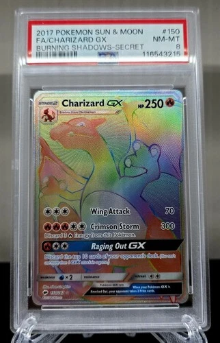 Pokemon Charizard GX Rainbow Rare Secret PSA 8 Burning Shadows