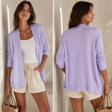 GAP Slub Knit Open Front Cardigan Large Purple White Stripe NWT Cotton Sweater