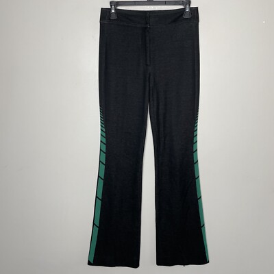 MONSE Pants Women 2 Black Stretch Denim Ankle Zip Flare Green Side Stripe Flare