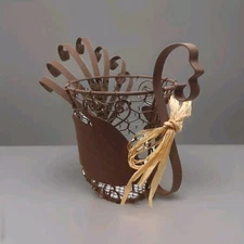 Turkey Shaped Metal Wire Basket 7½×10"  Farmhouse Decor Holiday Thanksgiving 