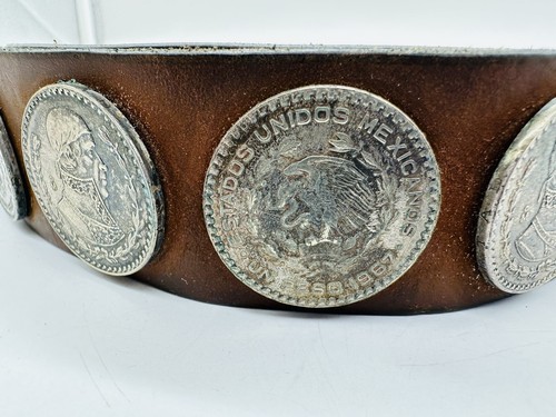 Vintage 1967 Cinco Pesos Mens Belt 42 Inches Mexico 19 Coins No Buckle - Picture 10 of 17