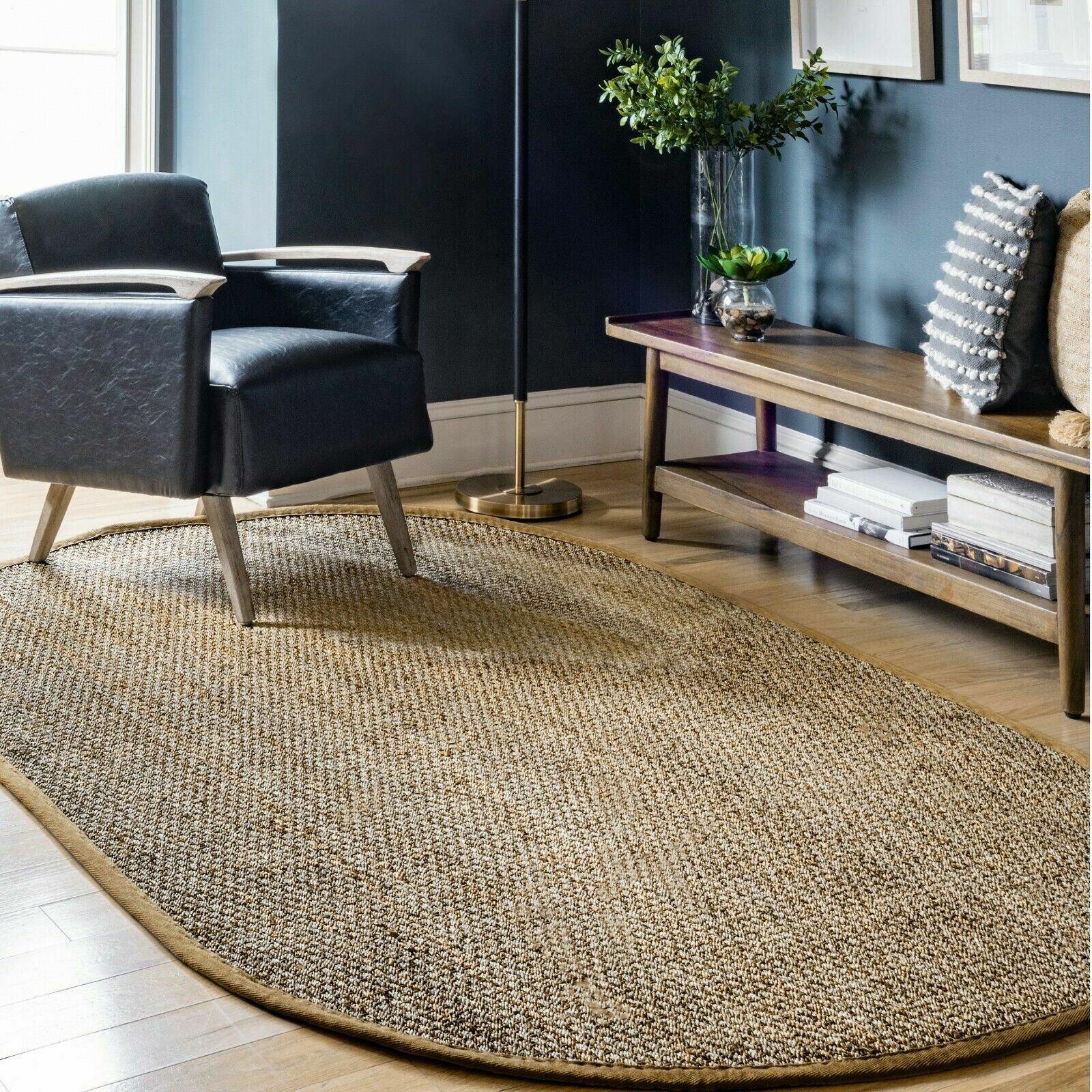 nuLOOM Contemporary Elijah Natural Seagrass with Border Beige Area Rug