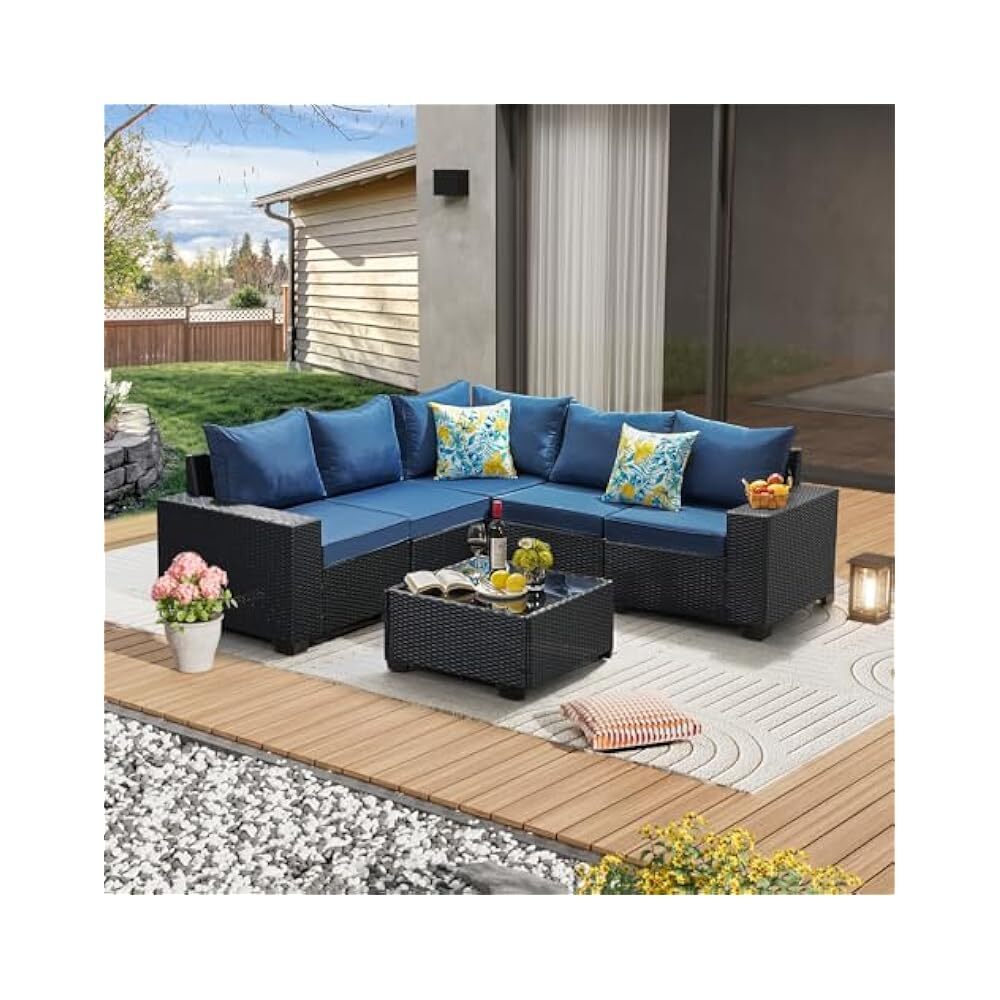 6-Piece Navy Modular Wicker Patio Set with Easy Assembly