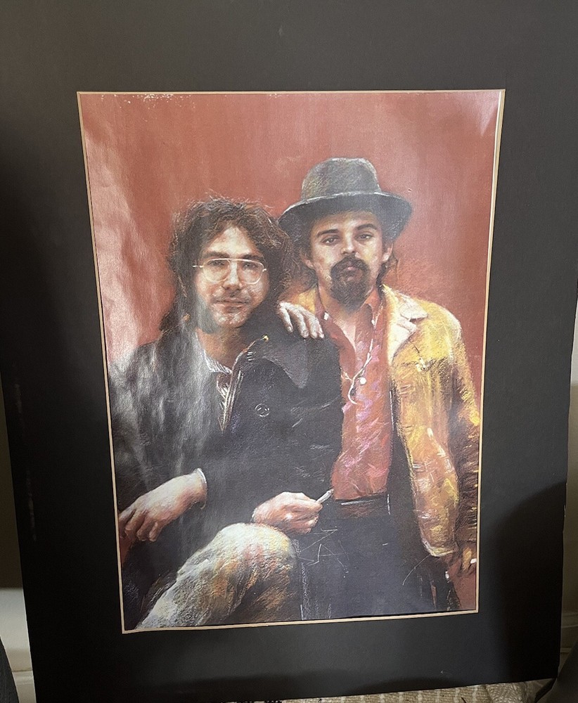 VTG JERRY GARCIA & PIGPEN w BLUNT 15X10 POSTER- GRATEFUL DEAD BACK TAPED TO MAT