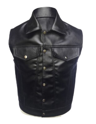 HERREN ECHT RINDSLEDER SCHWARZ MOTORRAD BIKER STIL WESTE WESTE