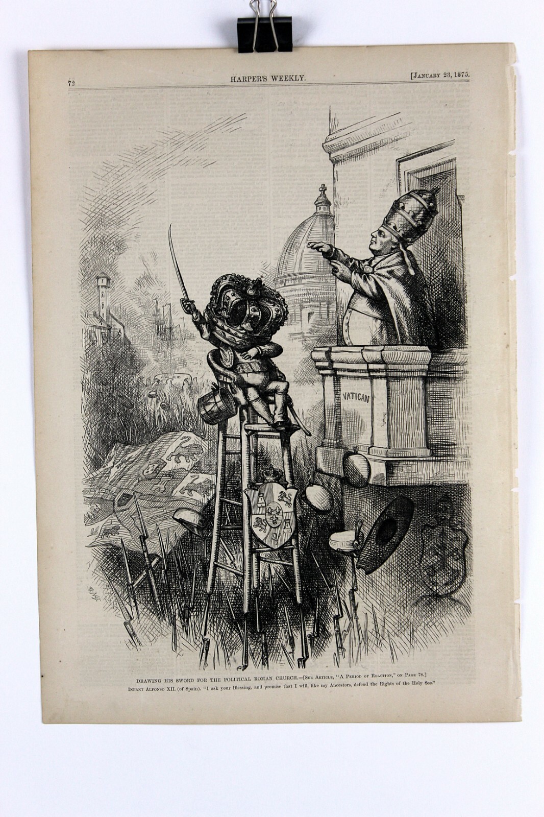 Authentic 1875 Wood Engraving New York Tribune by Thomas Nast RARE!