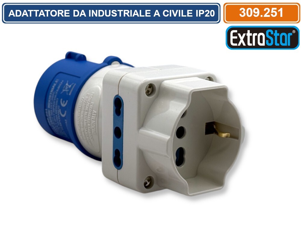 ADATT. INDUS. MONOFASE MULTIPRESA SPINA CEE INDUS. 16A2P+T  PRESA SCHUKO+2 PRESE