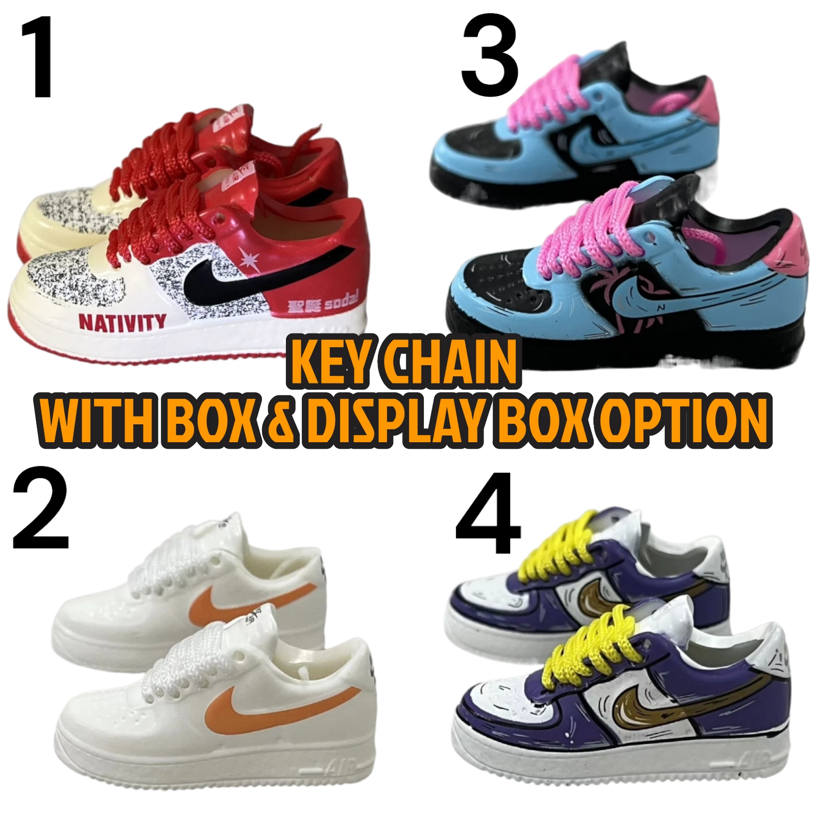 Porte clés Air Force, lacets mobiles et baskets languettes de collection avec boîte
