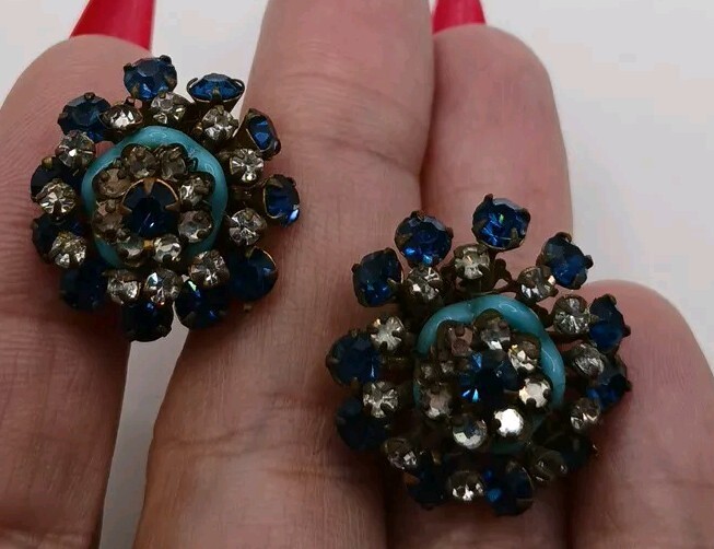 Ornate Vintage Miriam Haskell Blue & Turquoise Rh… - image 5