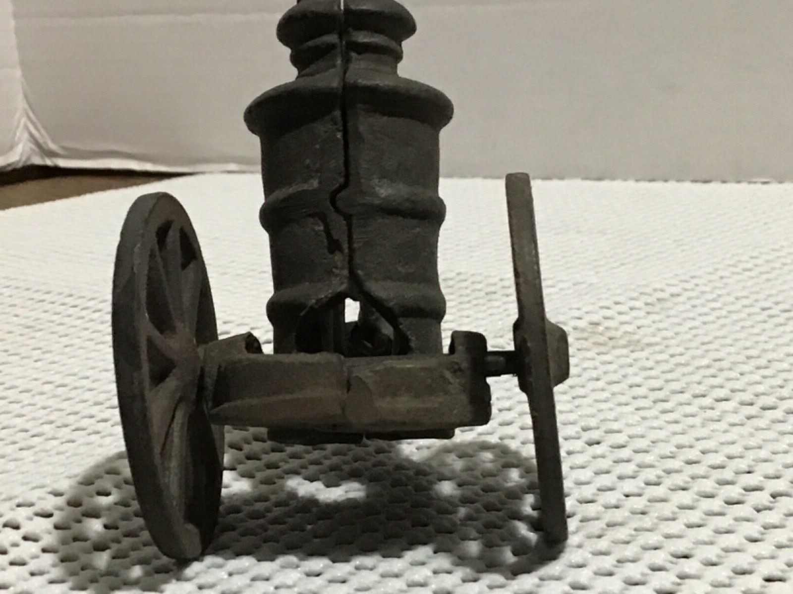 Vintage 9” Cast Iron Horse Drawn Fire Truck Pumper Wagon Fireman