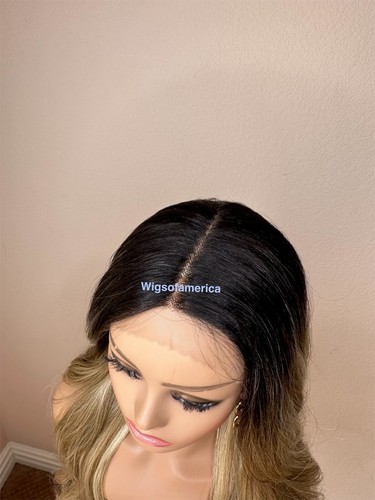 Honey Golden Blonde Wig Ombré Lace Front Middle Part Wavy Layered 26 Inch Long - Picture 5 of 7