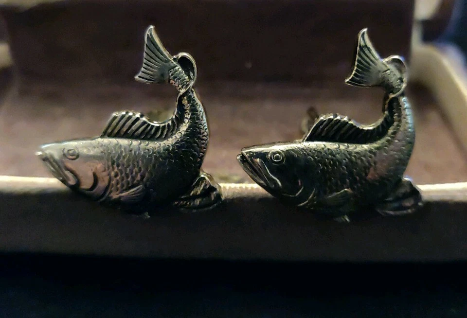 Gemelos Dante estilo pez saltador tono plata nuevos en caja vintage envío gratuito Foto 4 de 4