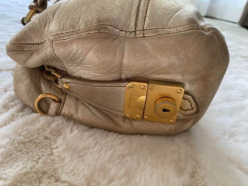 MIU MIU Hand Bag Tote Bag Logo Champagne Gold Authentic used From Japan - Picture 2 of 6