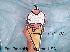 Pink sequin ice cream cone embroidered sew-on only applique patch