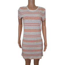 Lou & Grey Womens Striped T-shirt Dress 54% Linen Side Slit Lightweight Casual M