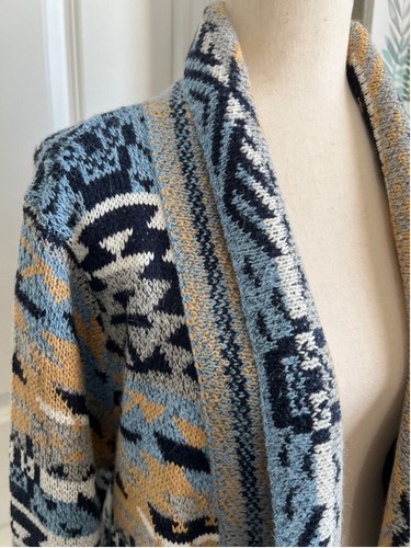 Womens Duster Cardigan Sweater Small Tassels Fringe Aztec Boho Chic Southwestern - Picture 7 of 13