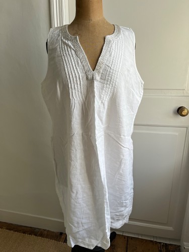 Fabulous White Company White Linen Tunic with Silver Embroidery to Neck, Size 16