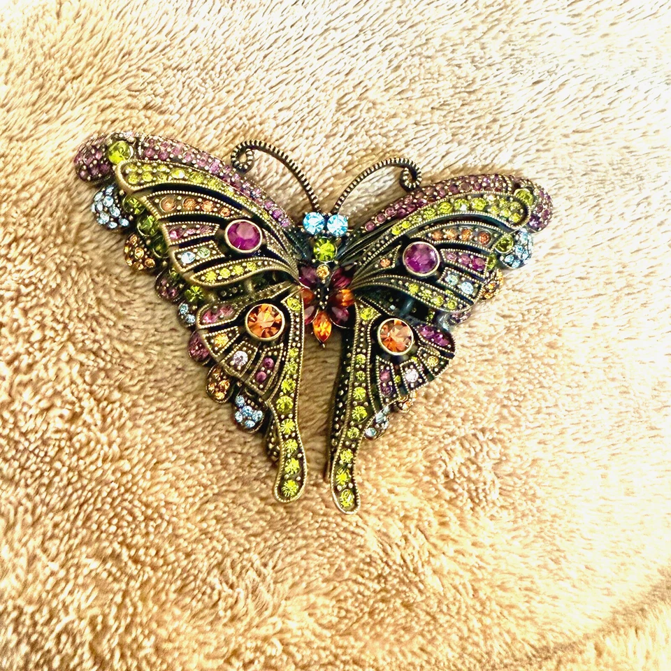 Broche prendedor vintage clásico mariposa multicolor cristal bronce HEIDI DAUS Foto 2 de 4
