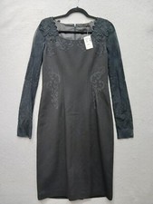 Elie Tahari Sheath 8 Black Floral Lace Mesh Sleeve Knee Length NWT