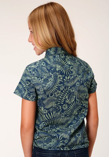 Roper Kids Girls Lucky Tropical Print Green 100% Cotton S/S Shirt - Picture 3 of 4