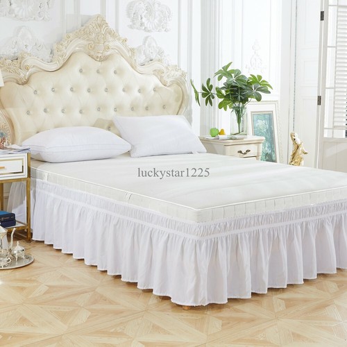 Stretch Bed Valance Ruffle Bed Skirt Wrap Double Queen King Home Bedding White - Picture 2 of 12