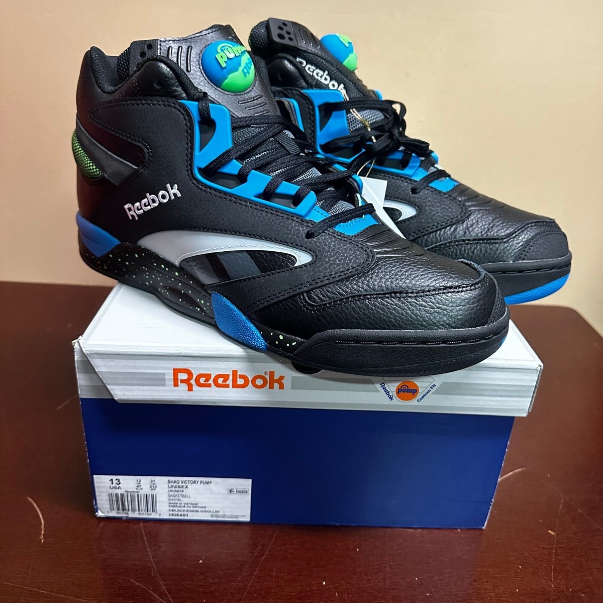 Reebok Mens Black Blue Shaq Victory Pump H06491 Athletic