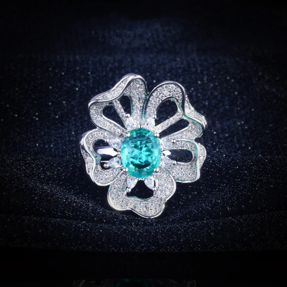 New Charm Flower Paraiba Green Citrine Gemstone Women Girl Summer Party Rings - Image 3 of 4