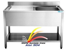 Lavello cm120x70x85 in Acciaio Inox 100% AISI 304 Lavatoio 1 Vasca Dx + Ripiano