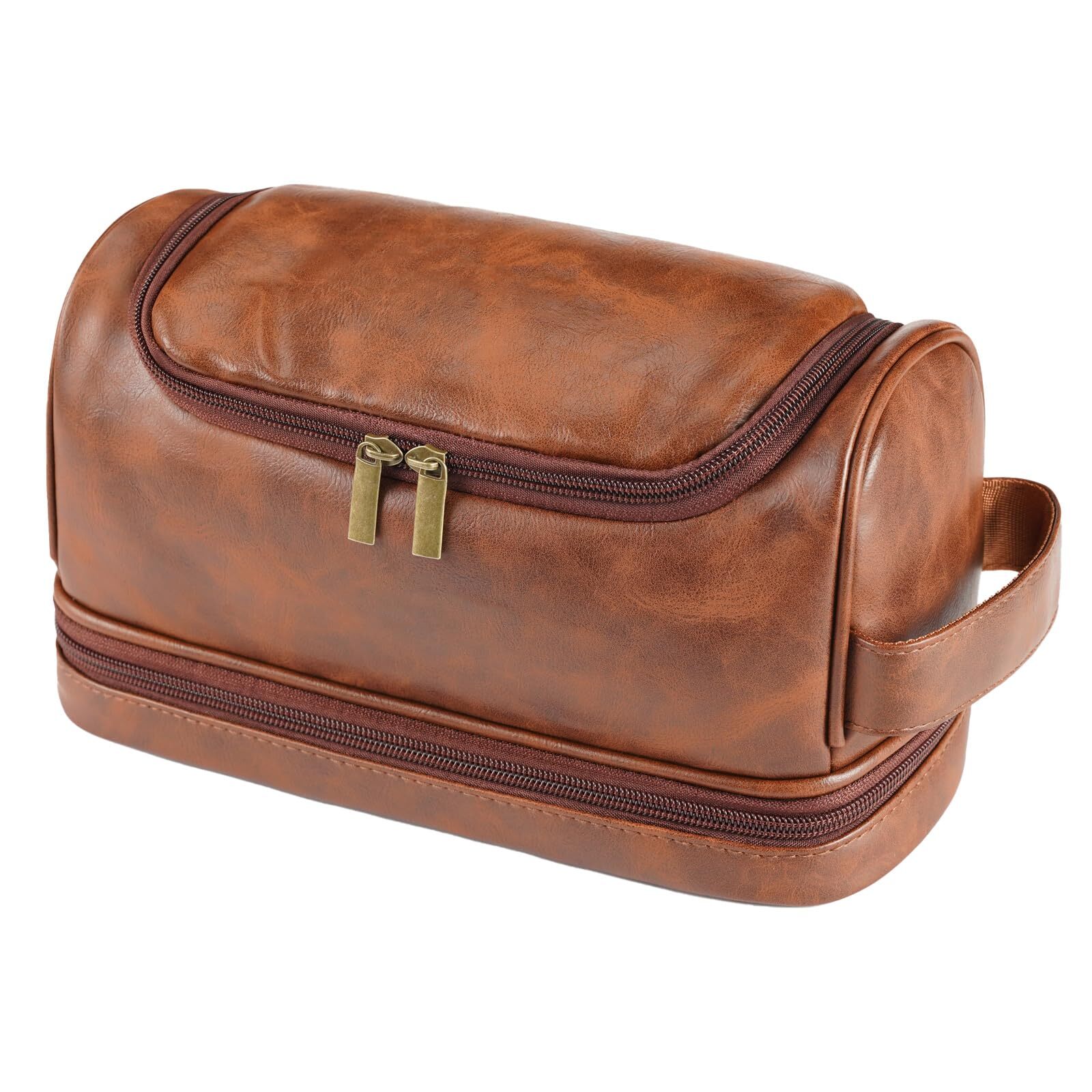 Men’s Large Leather Toiletry Bag Travel Essentials Bathroom Organizer DOP-image