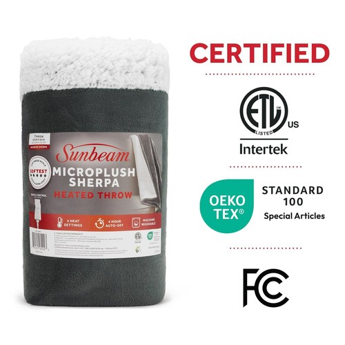 Electric Heated Blanket Throw Slate Microplush Sherpa Faux Shearling 4 Settings - Picture 4 of 10