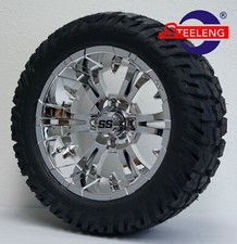 Golf Cart 14 Chrome Vampire Wheelsrims And 22 Gator All-terrain Dot Tires