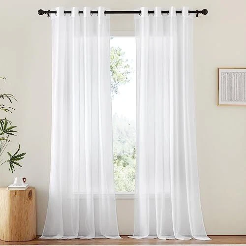 Sheer Curtains Drapes 96 inches Long for Living Room W54 x L96 White