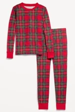 Old Navy Kids Pajama Set Gender-Neutral XS 5 Printed Snug-Fit Red Tartan Cotton