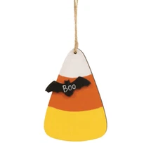 CWI Halloween Decor - Small Prim Candy Corn Boo Bat Ornament