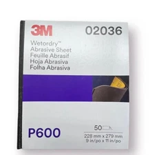 3M Wetordry Abrasive Sandpaper Sheet (02036, 2036), 600 Grit, 50 Count