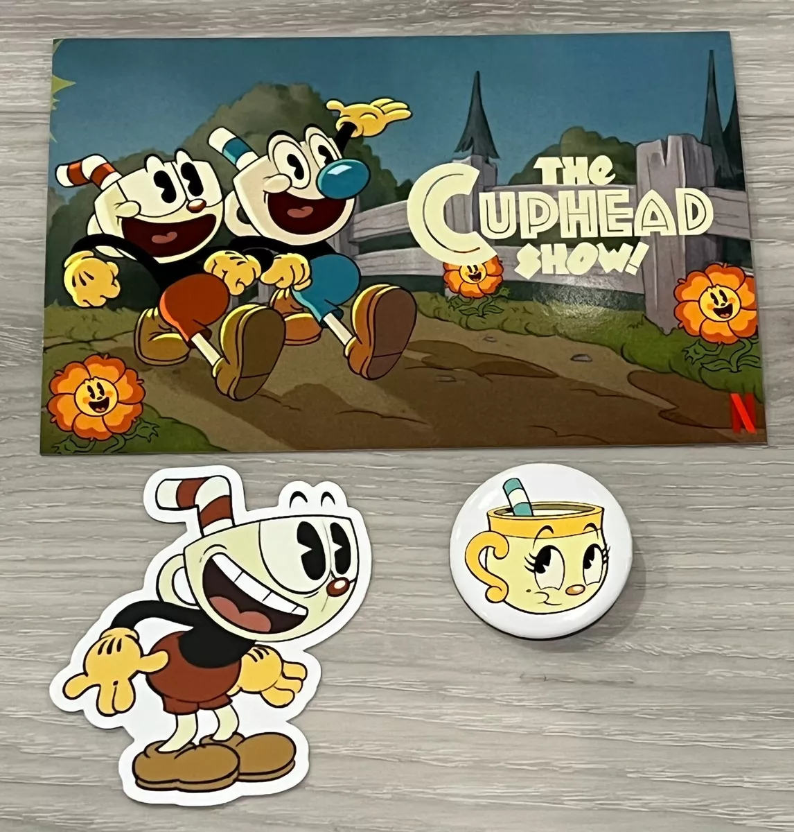 The Cuphead Show Promo Postcard Sticker Button Netflix Animation Video Game