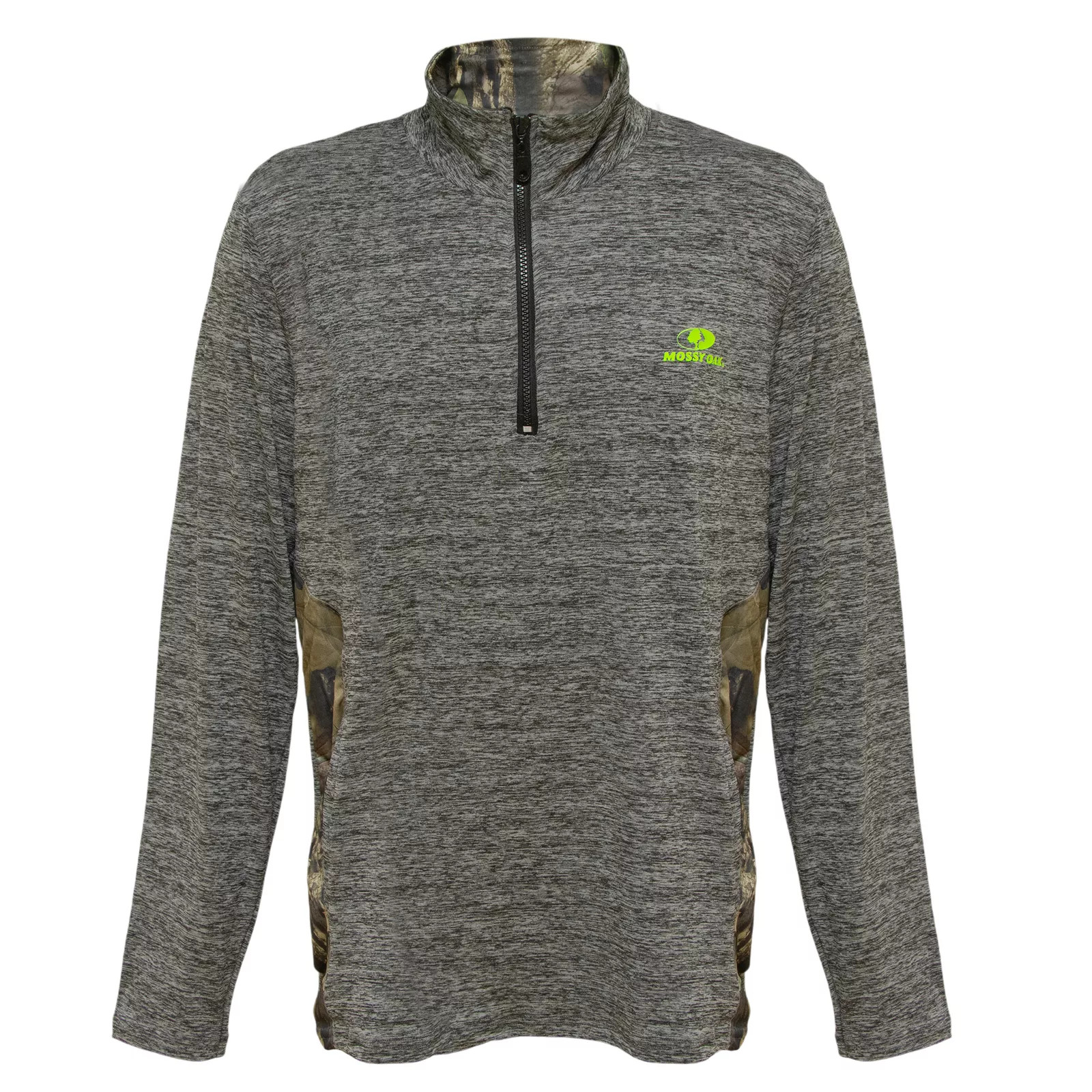 Мужская легкая серая рубашка Mossy Oak с застежкой на четверть молнии и камуфляжем, большого размера