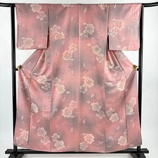Kimono Fine Pattern Silk Pink 158cm S Size Used Condition