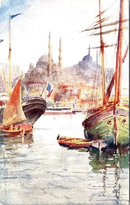 Artist Signed E.F. Rochat, CONSTANTINOPLE, Turkey Postcard