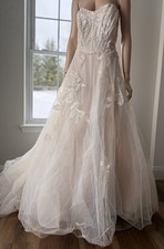 Willowby by Watters Tulle Wedding Dress Sz 22W Beige Lace Boho Bridal Fairy Gown