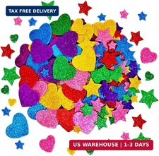 260 Pieces Colorful Glitter Foam Stickers Self Adhesive Stars Mini Heart Shapes