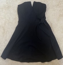 Mi Ami Black Strapless Mini Dress Medium V Neck Tie Accent Fit And Flare Party