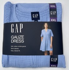 Gap Women's Gauze Tiered Dress Size XXL Blue Short Sleeve BOHO V Neck