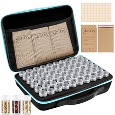 60 Slots Seed Storage Organizer with 20 Seed Envelopes Sturdy Black-60 slot