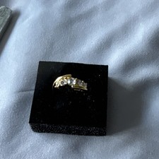 Gold Tone Crossover Clear Crystal Band Ring Round Stones Size 54 New